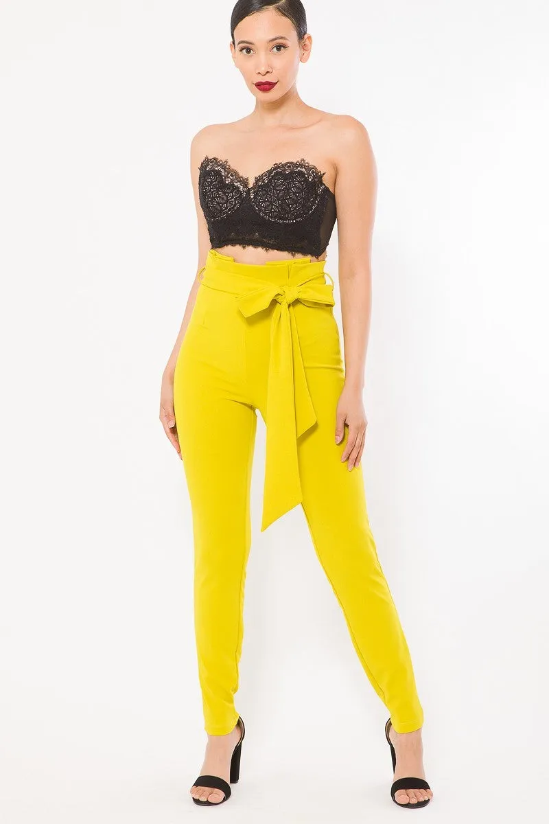 Paperbag High Waist Fashion Skinny Pants - Mustard Yellow | S M L