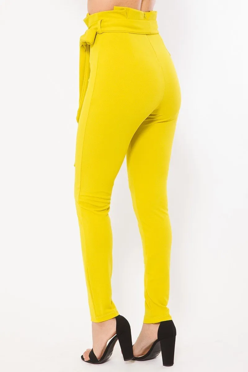 Paperbag High Waist Fashion Skinny Pants - Mustard Yellow | S M L