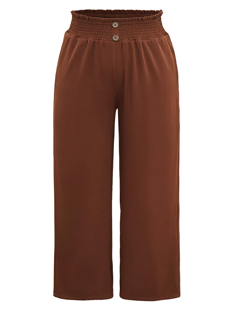 Paperbag Waist Button Detail Shirred Pants
