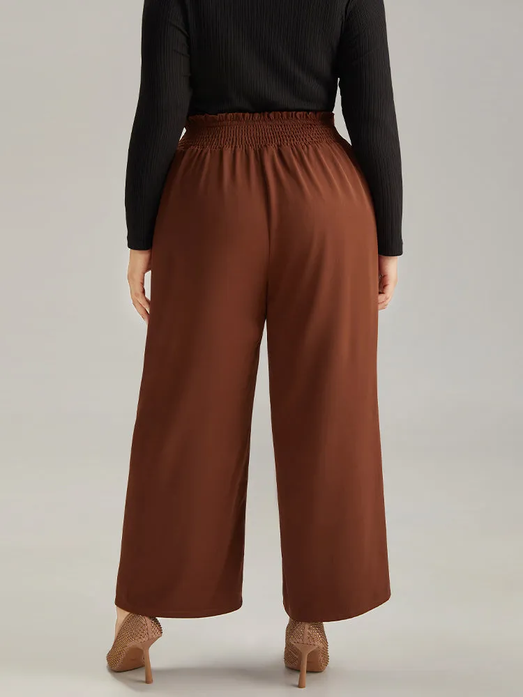 Paperbag Waist Button Detail Shirred Pants