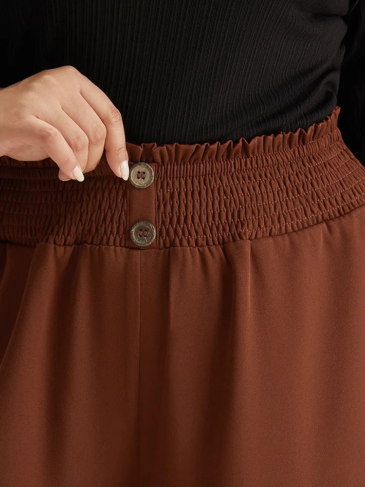 Paperbag Waist Button Detail Shirred Pants