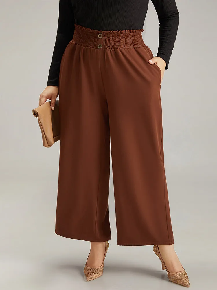 Paperbag Waist Button Detail Shirred Pants