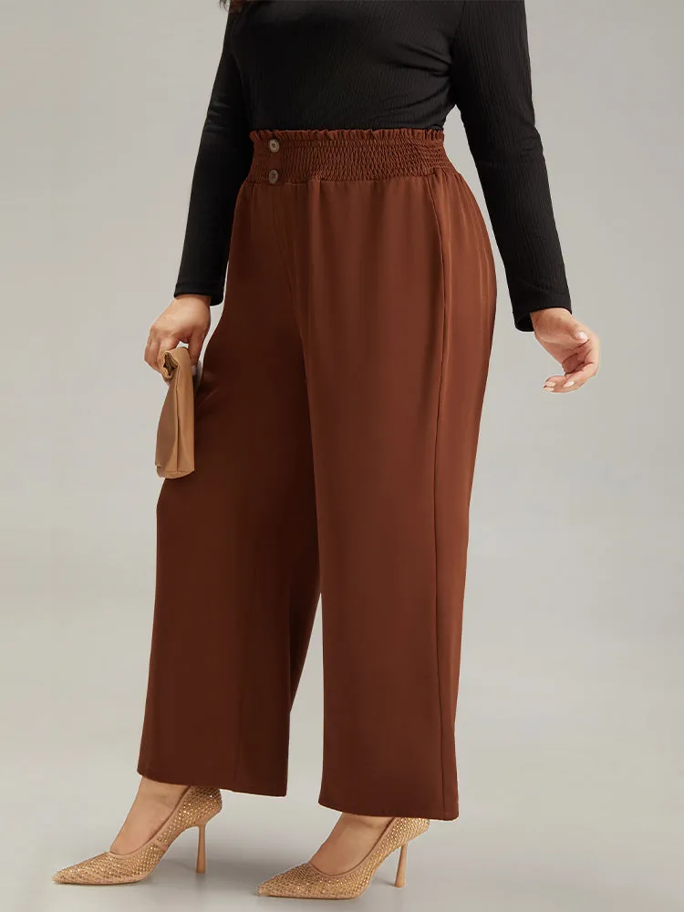 Paperbag Waist Button Detail Shirred Pants