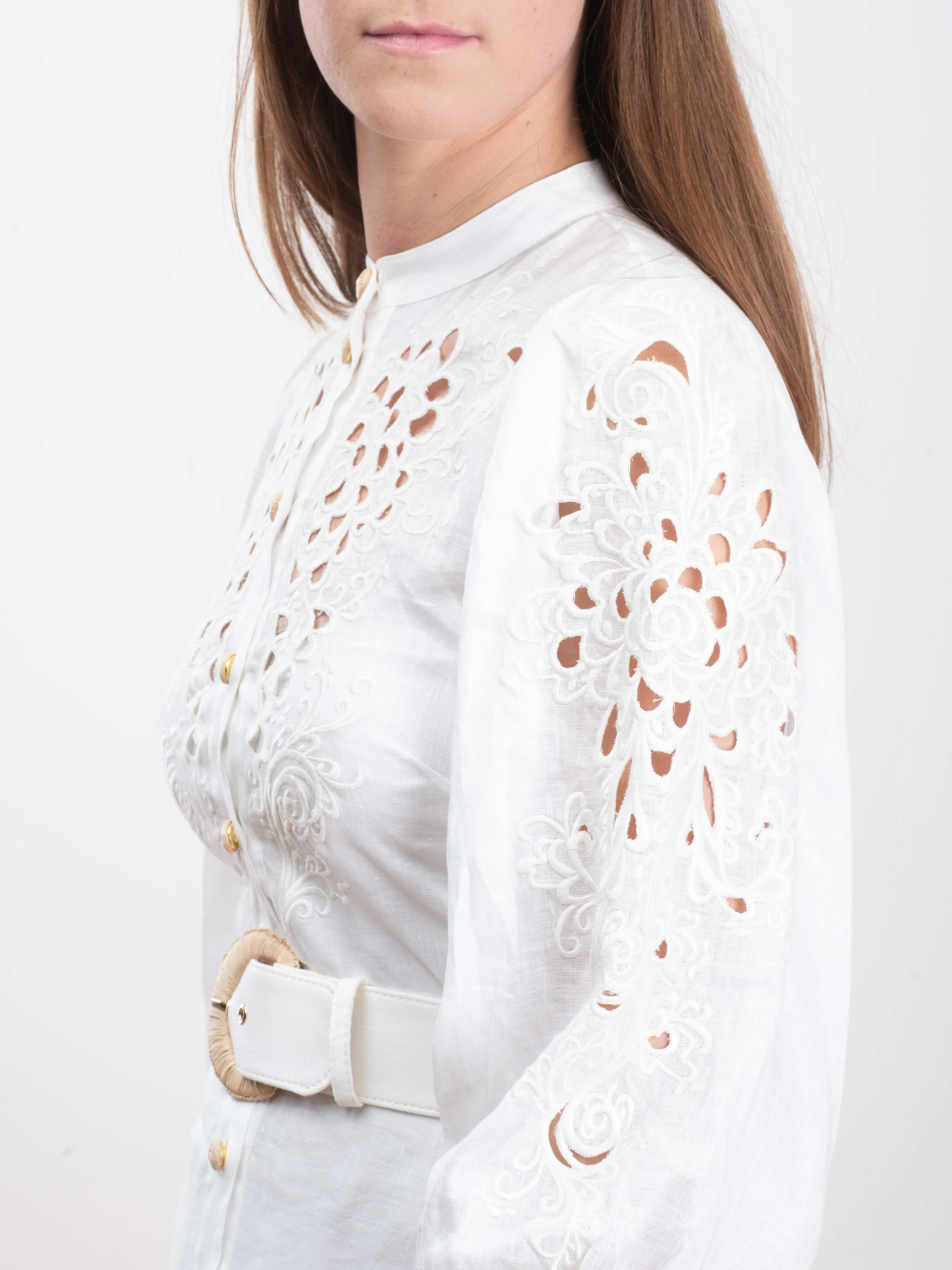 peggy embroidered dress - ivory