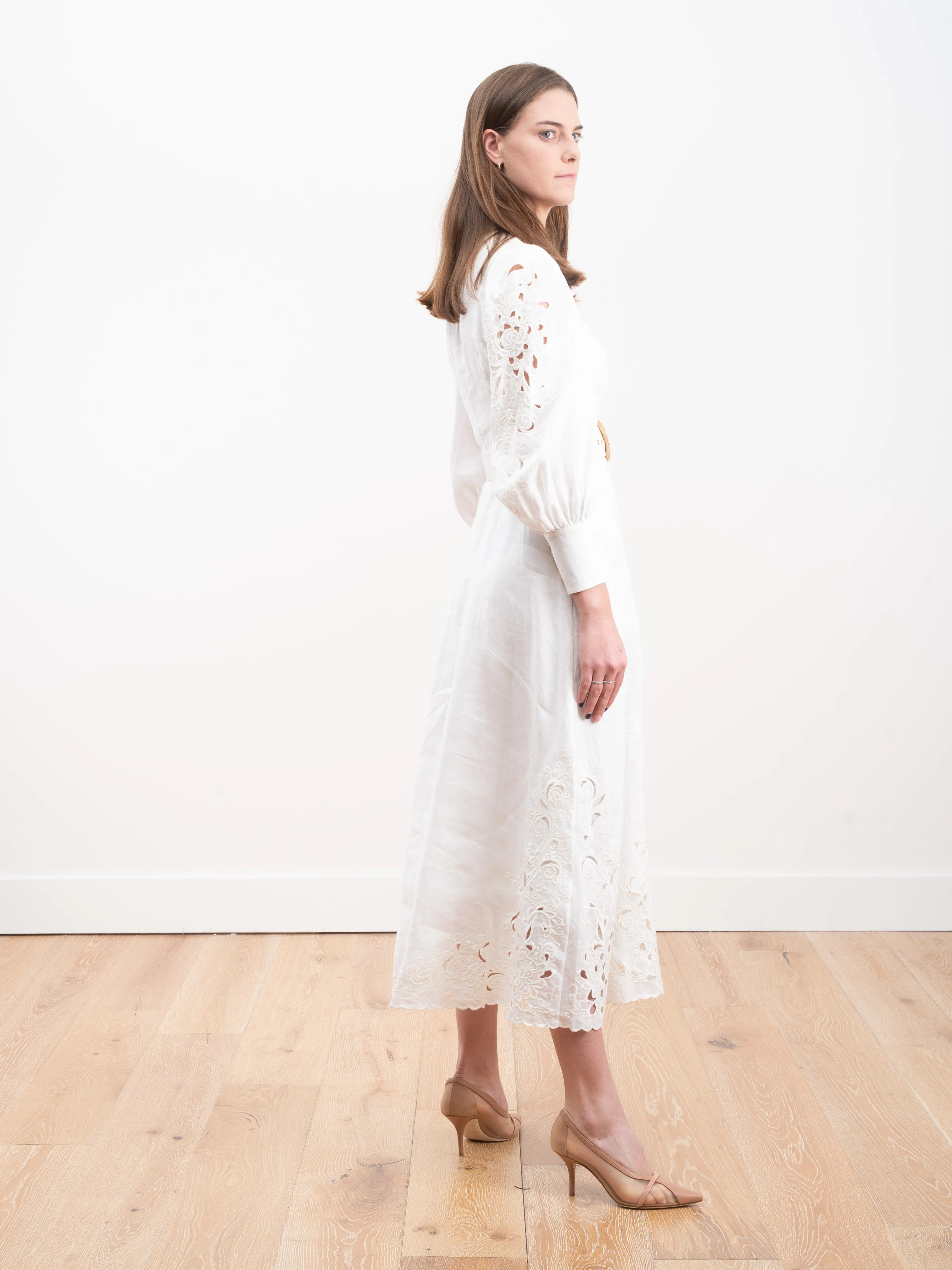 peggy embroidered dress - ivory