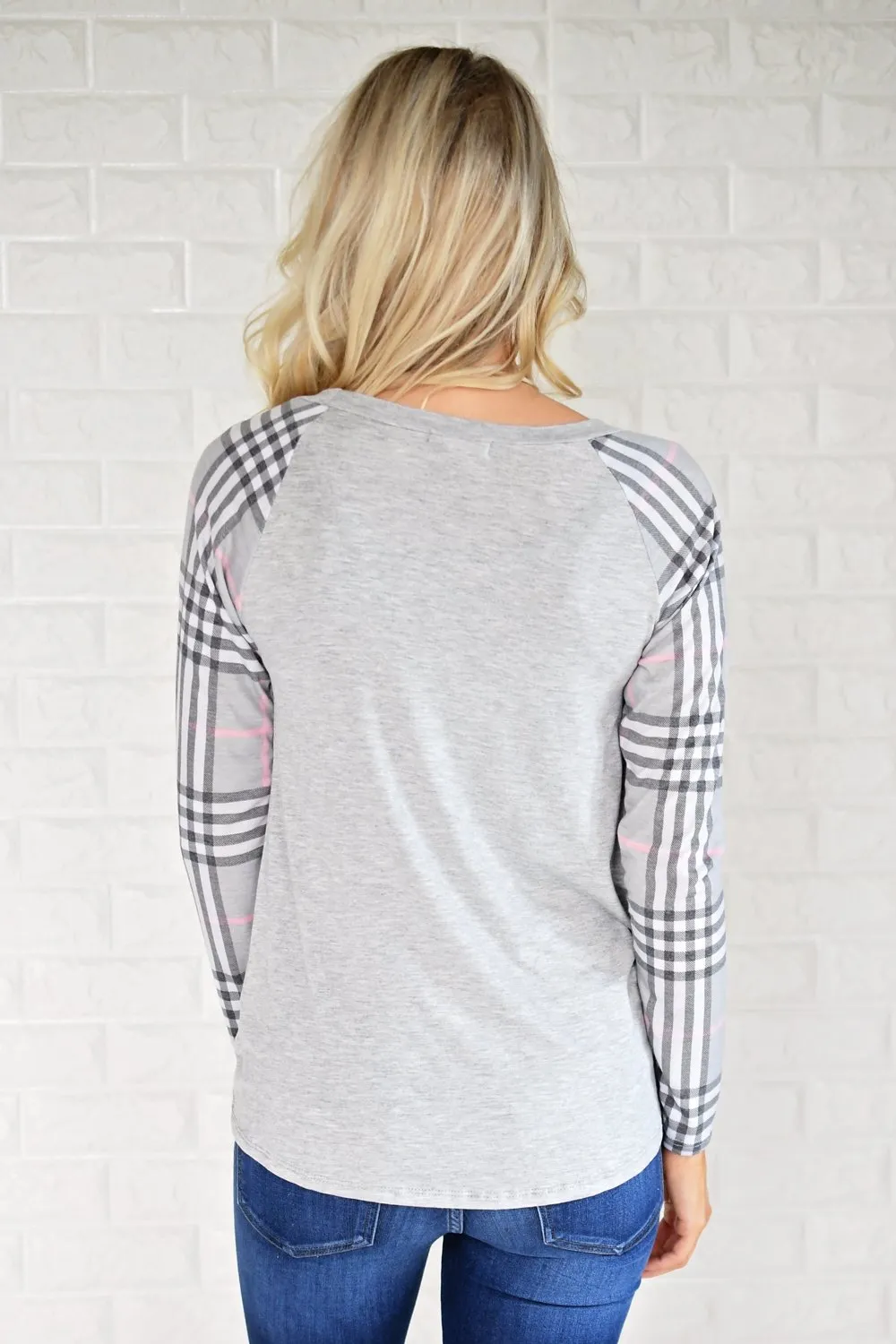 Plaid Sleeve Raglan Top