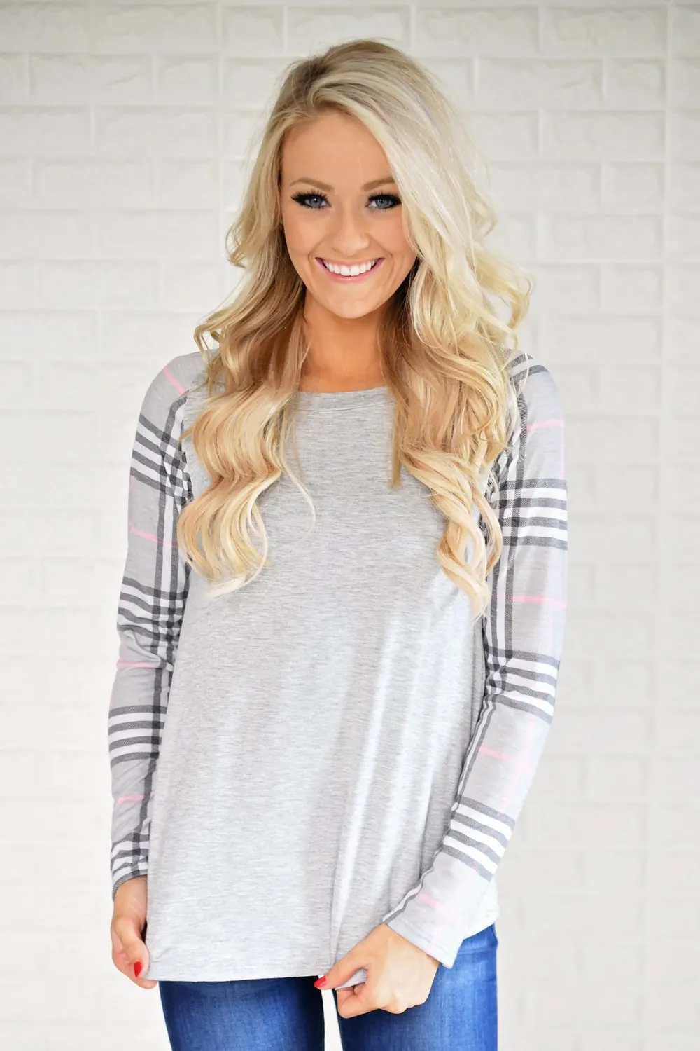 Plaid Sleeve Raglan Top