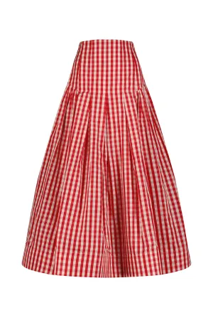 PLAID TAFFETA SEAM DETAIL FULL SKIRT