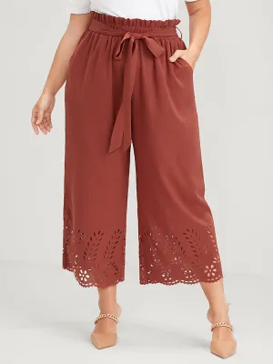 Plain Pocket Laser Cut Belted Paperbag Waist Pants
