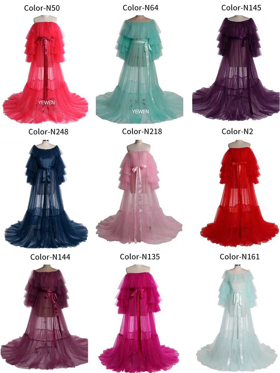 Plus Size Off Shoulder Ruffled See Through Maxi Dress Maternity Gown For Photo Shoot