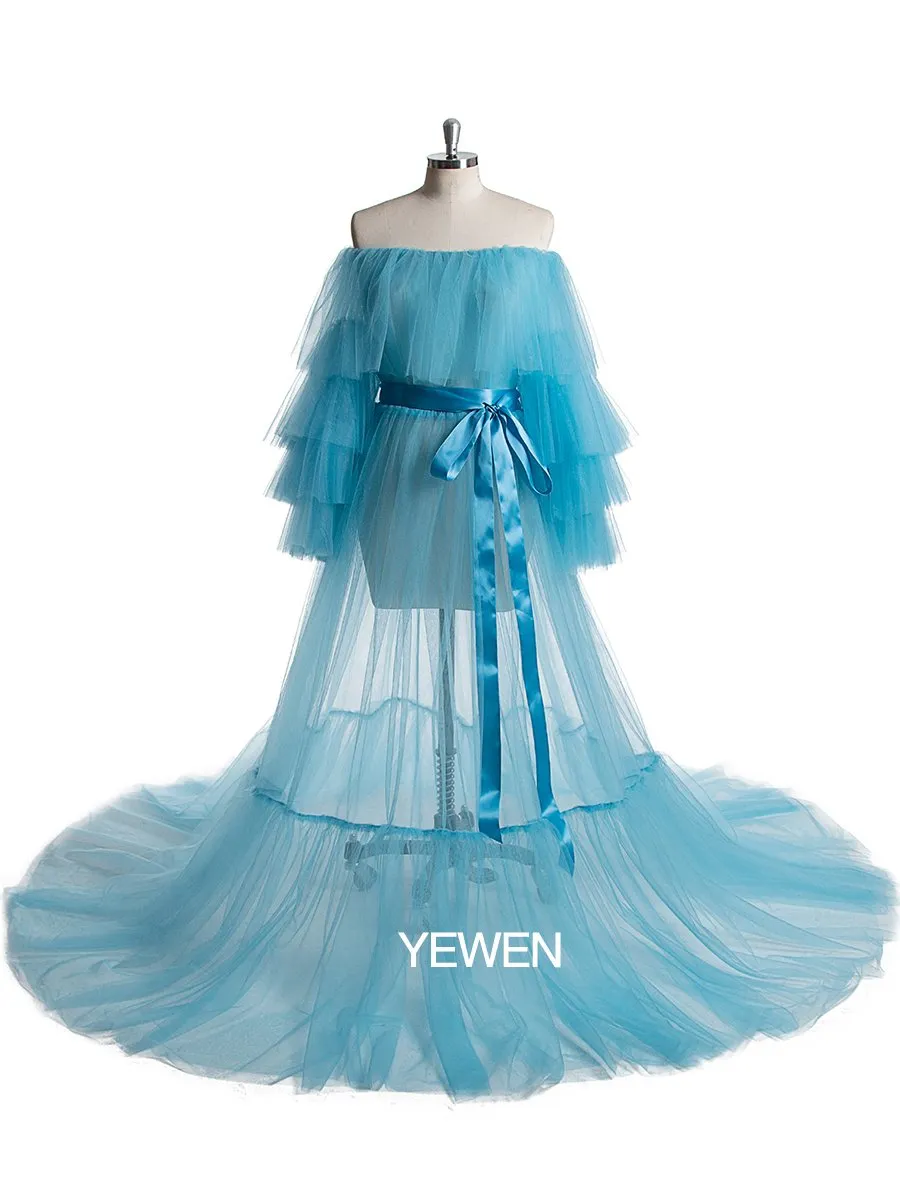 Plus Size Off Shoulder Ruffled See Through Maxi Dress Maternity Gown For Photo Shoot