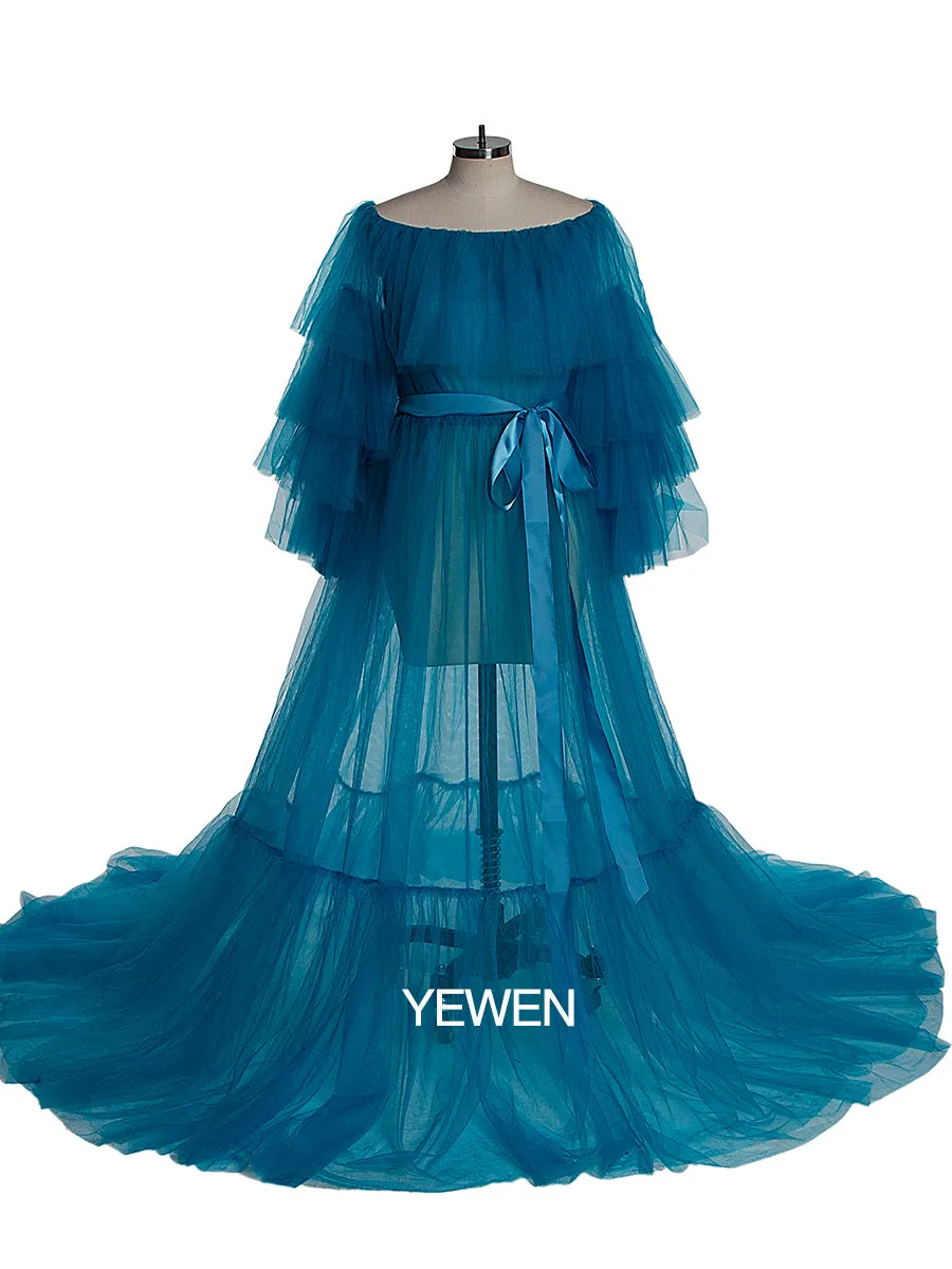 Plus Size Off Shoulder Ruffled See Through Maxi Dress Maternity Gown For Photo Shoot