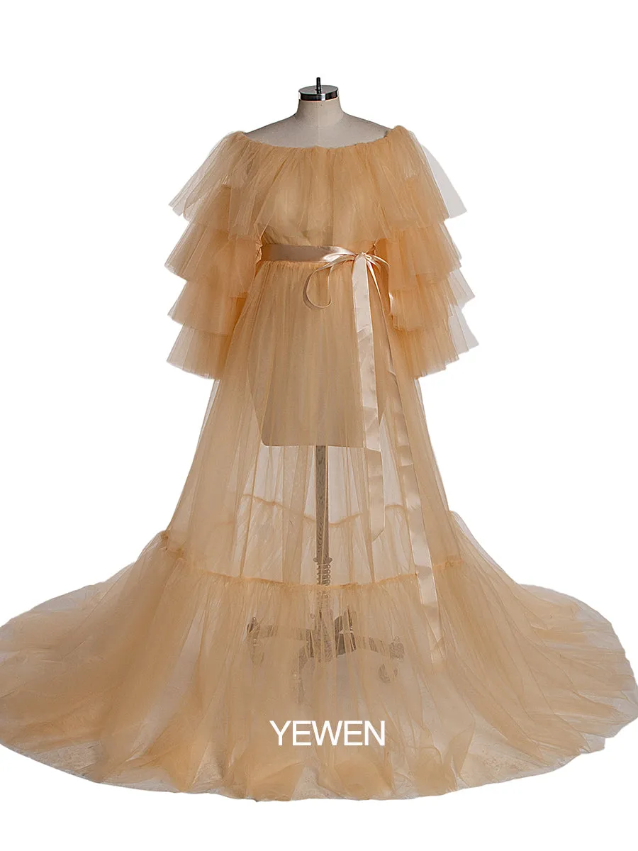 Plus Size Off Shoulder Ruffled See Through Maxi Dress Maternity Gown For Photo Shoot