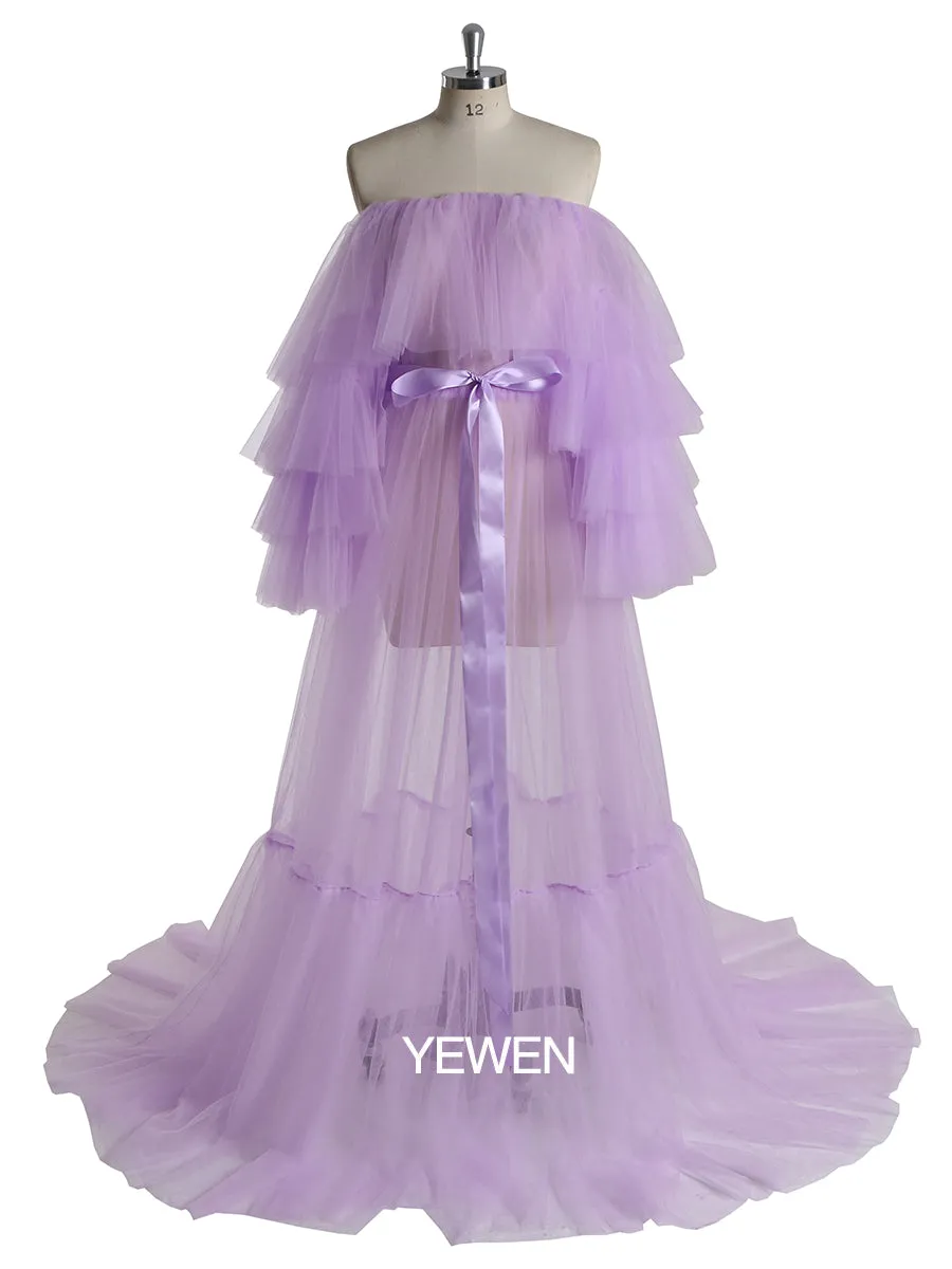 Plus Size Off Shoulder Ruffled See Through Maxi Dress Maternity Gown For Photo Shoot