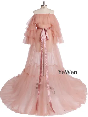 Plus Size Off Shoulder Ruffled See Through Maxi Dress Maternity Gown For Photo Shoot