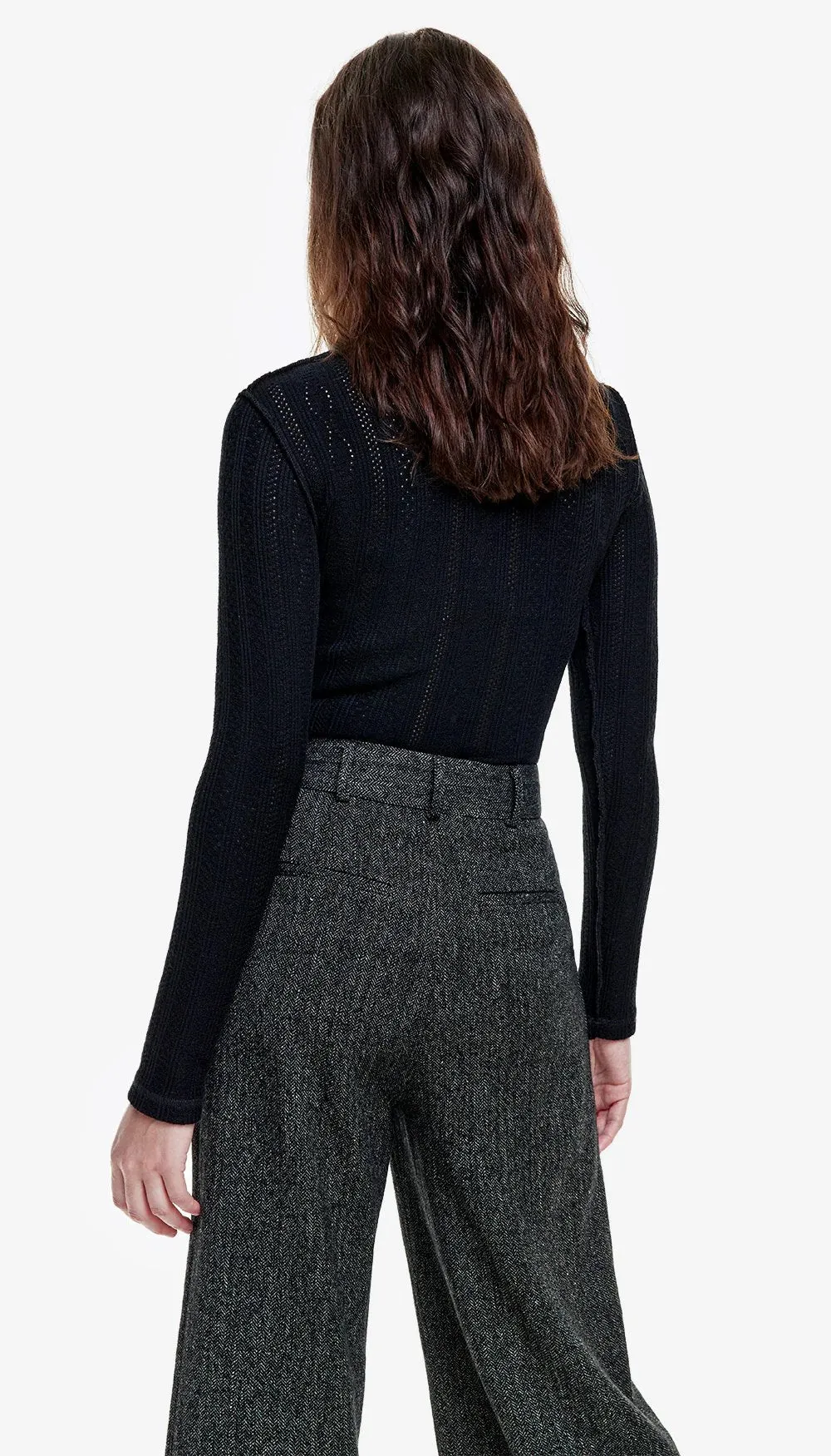 Pointelle Knit Turtleneck in Black