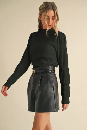 Pointelle Scalloped Neckline Sweater - Black