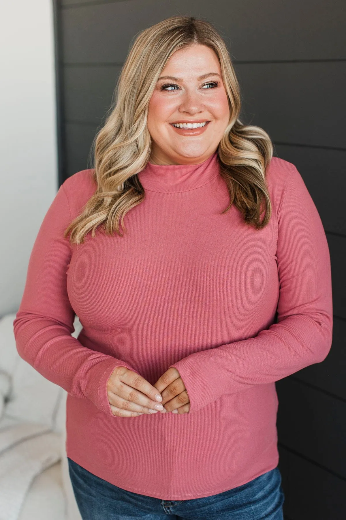 Pure Delight Ribbed Top- Dusty Rose