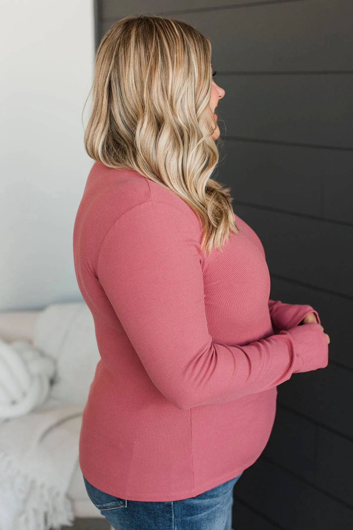 Pure Delight Ribbed Top- Dusty Rose