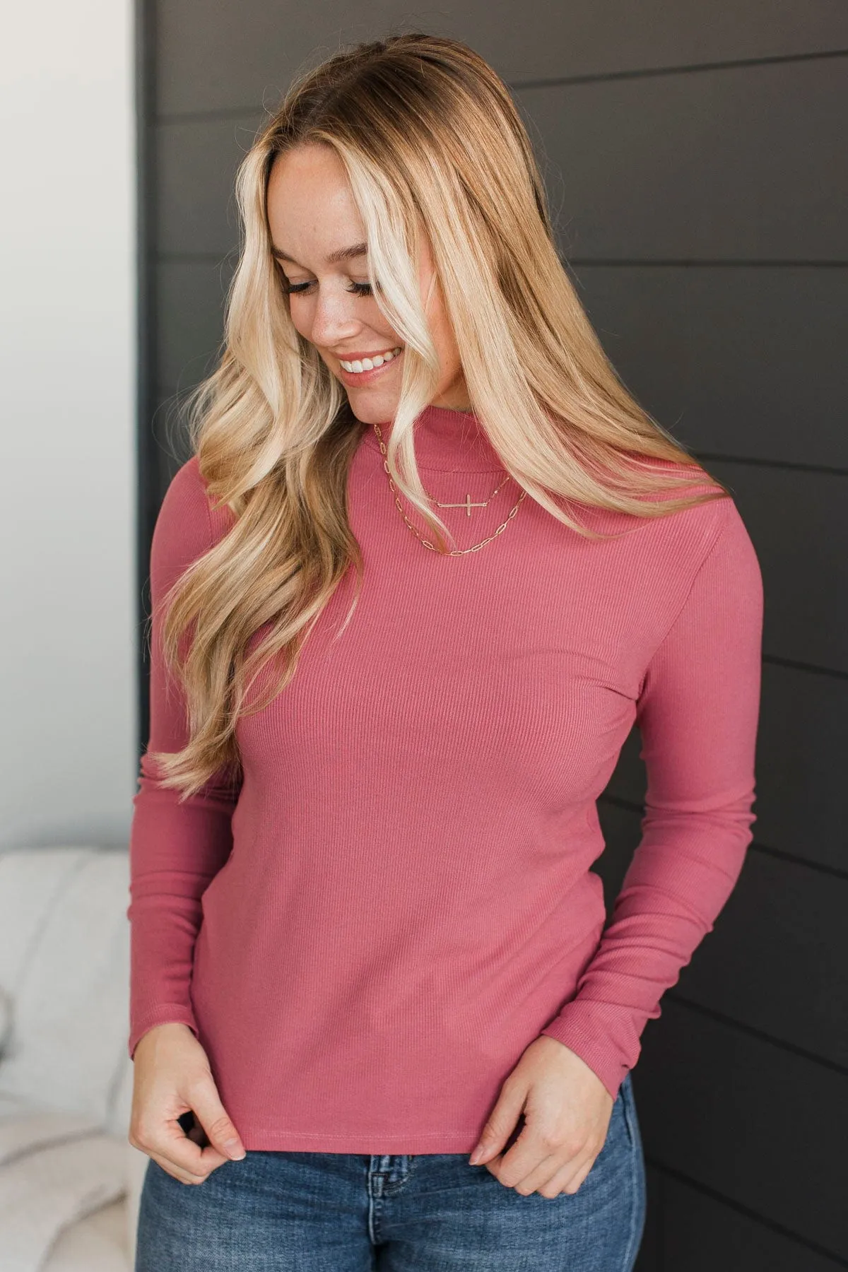 Pure Delight Ribbed Top- Dusty Rose