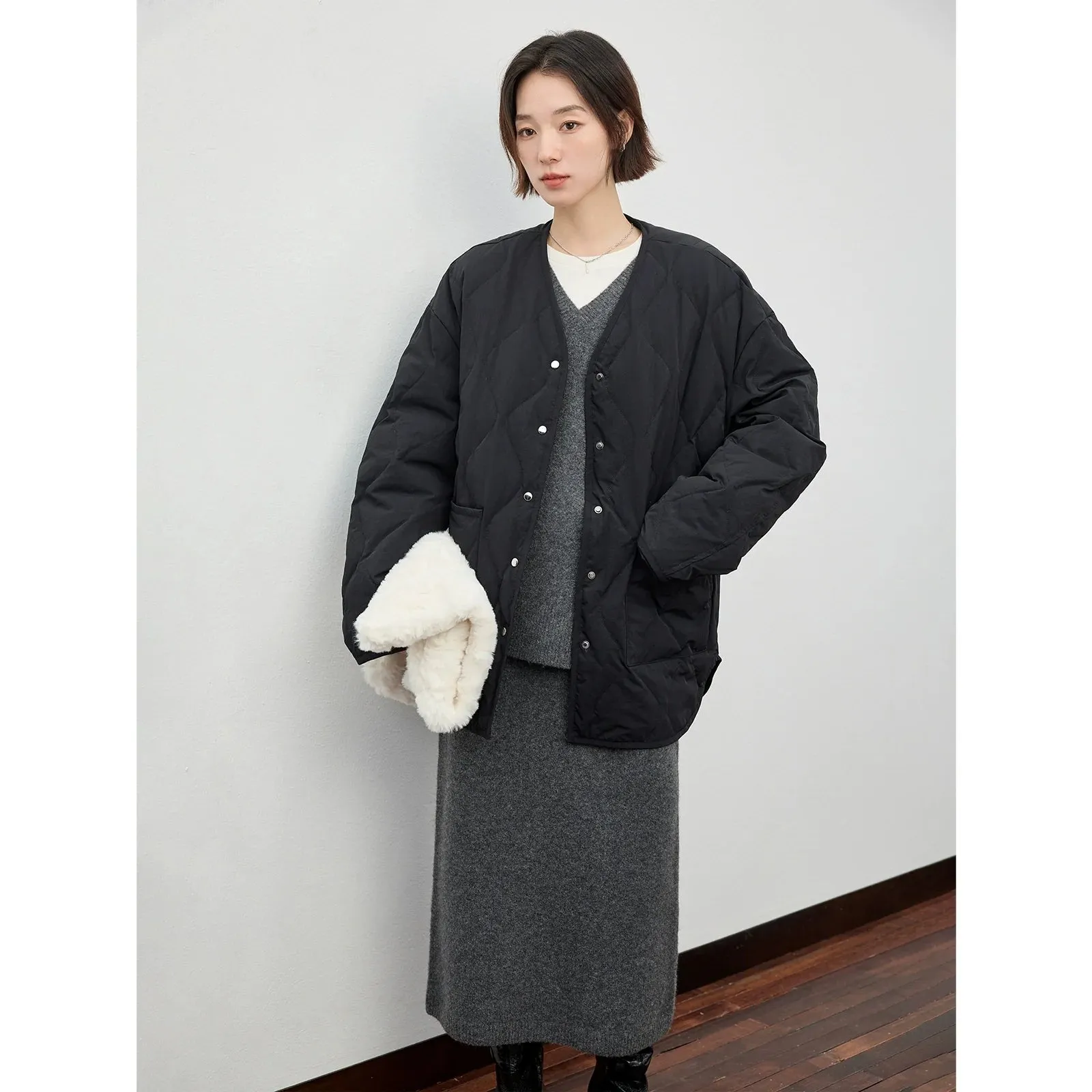 Quilted V-Neck Jacket