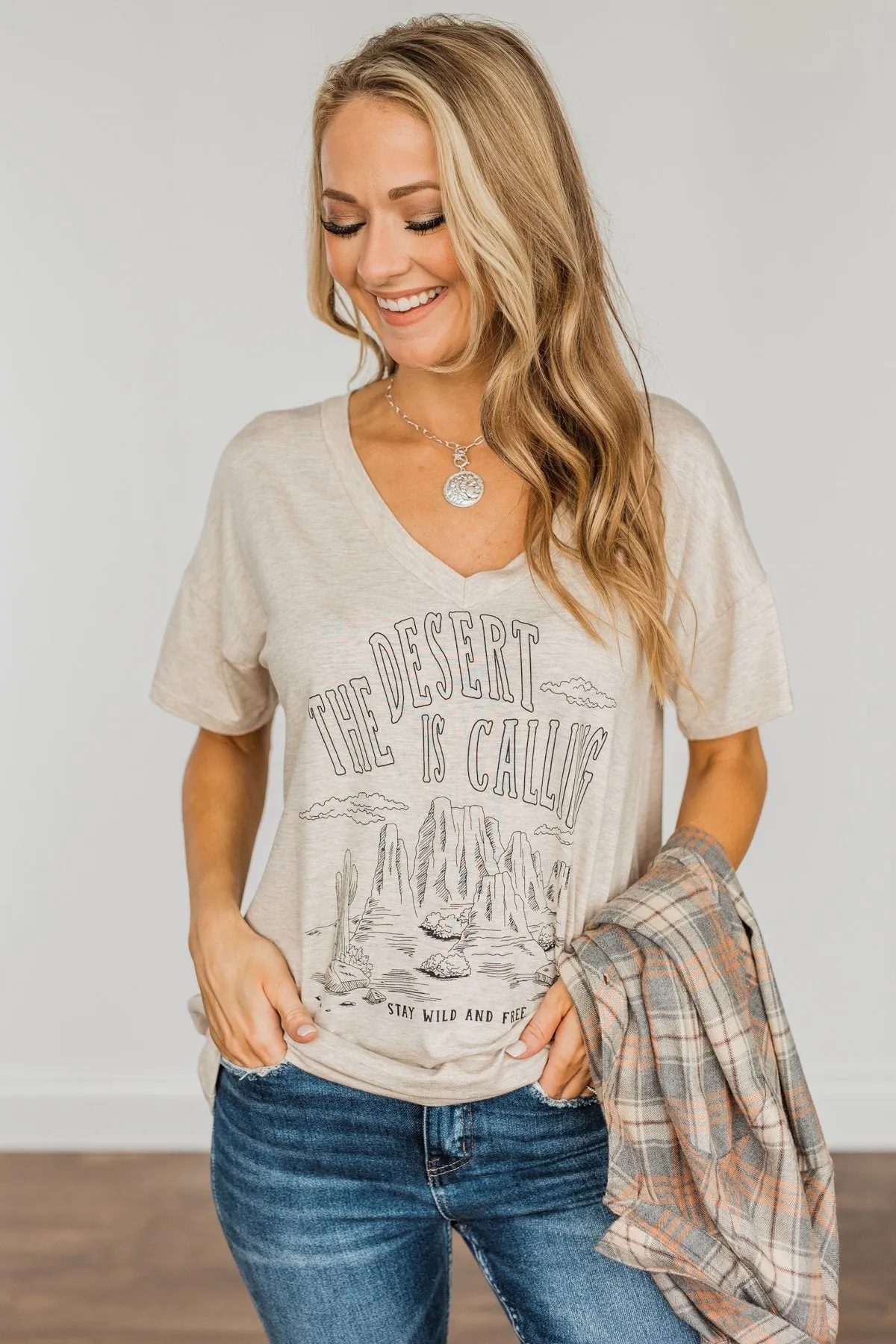 "The Desert Is Calling" Graphic Top- Oatmeal