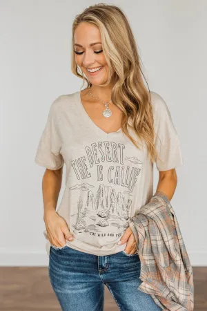 "The Desert Is Calling" Graphic Top- Oatmeal