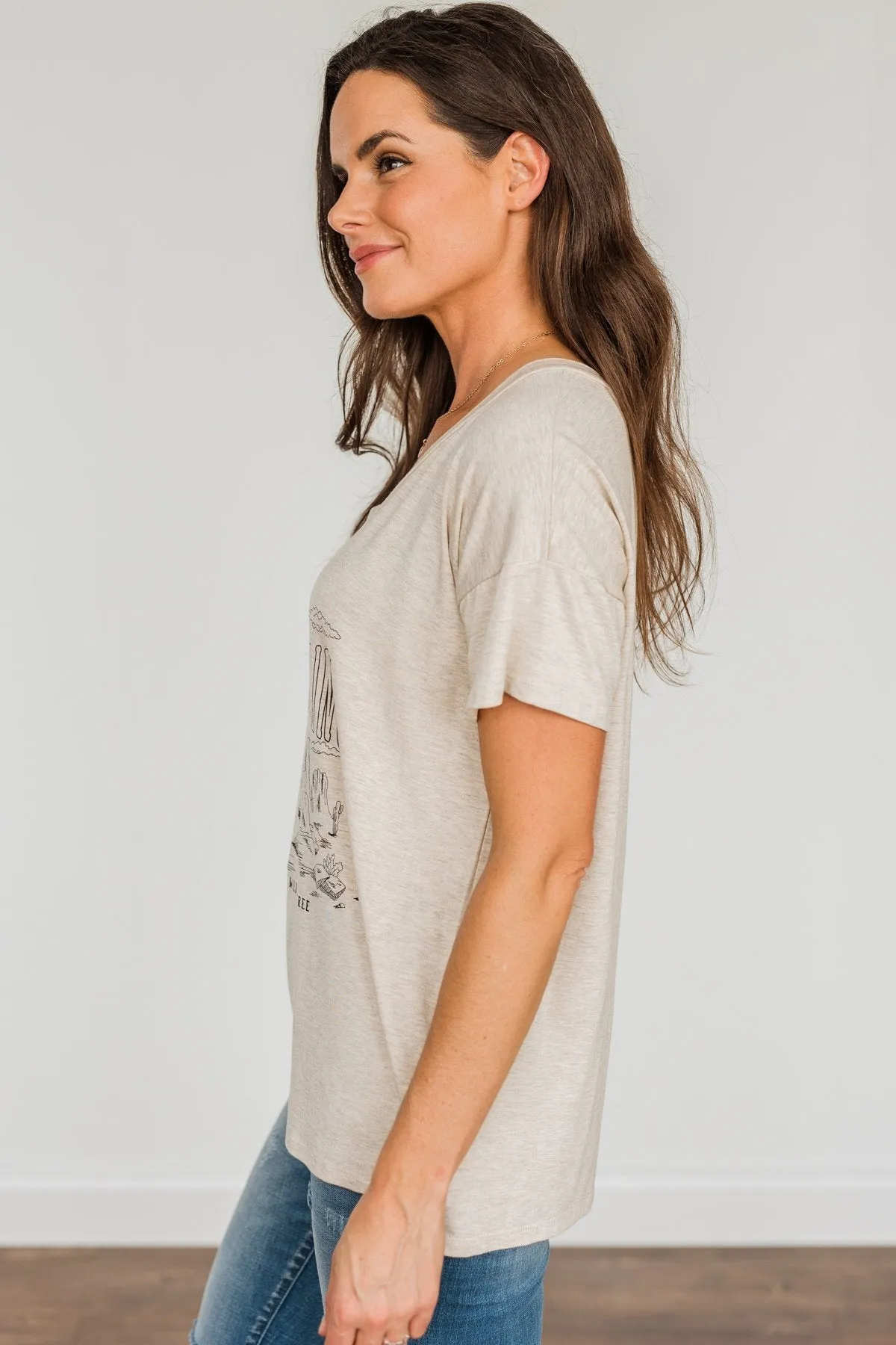 "The Desert Is Calling" Graphic Top- Oatmeal
