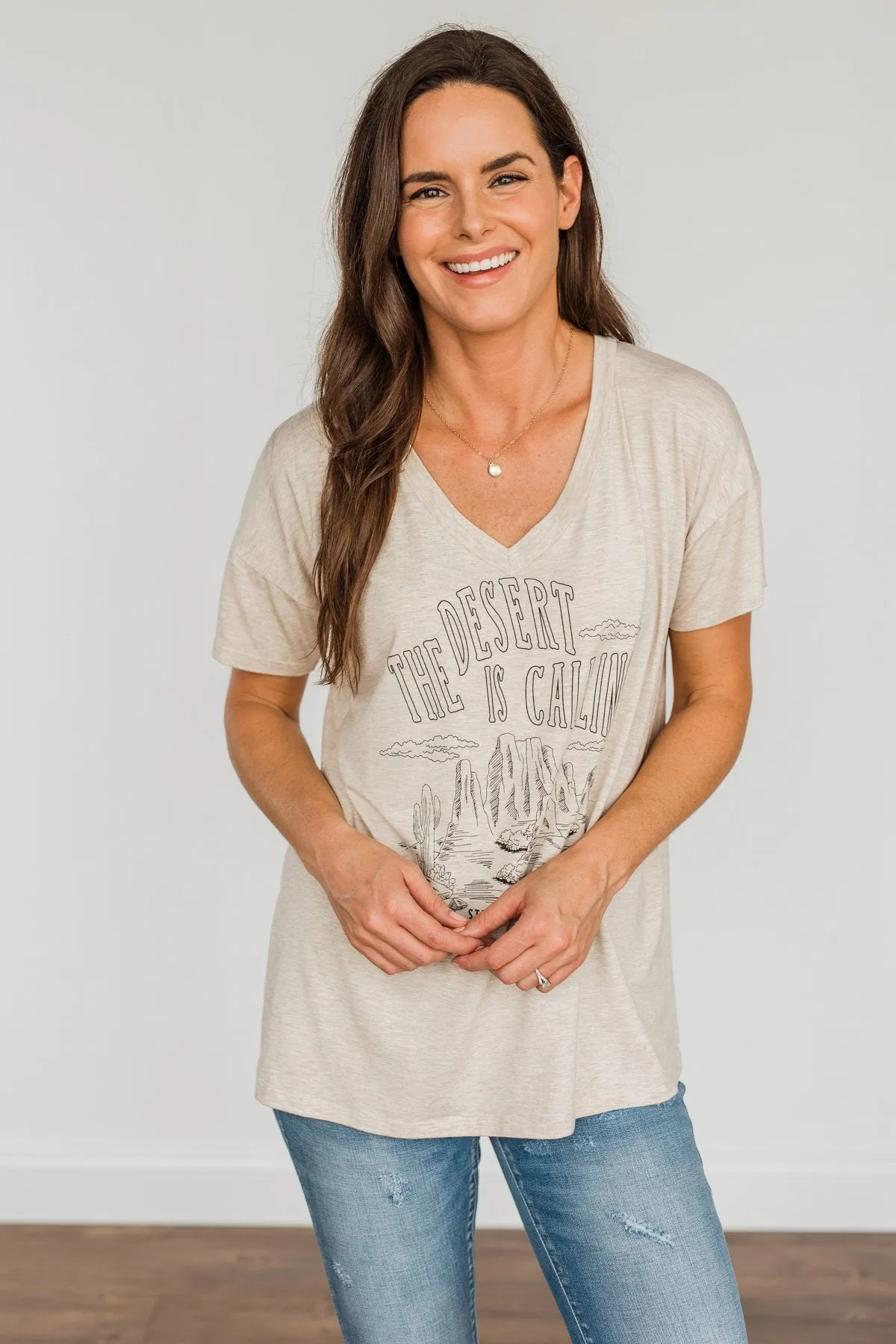 "The Desert Is Calling" Graphic Top- Oatmeal
