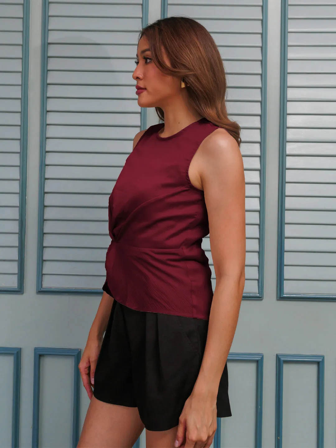 Red Solid Fitted Top