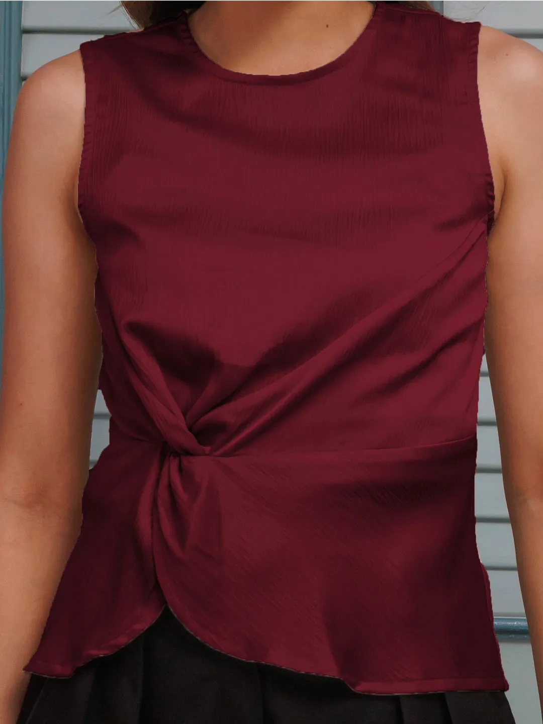 Red Solid Fitted Top