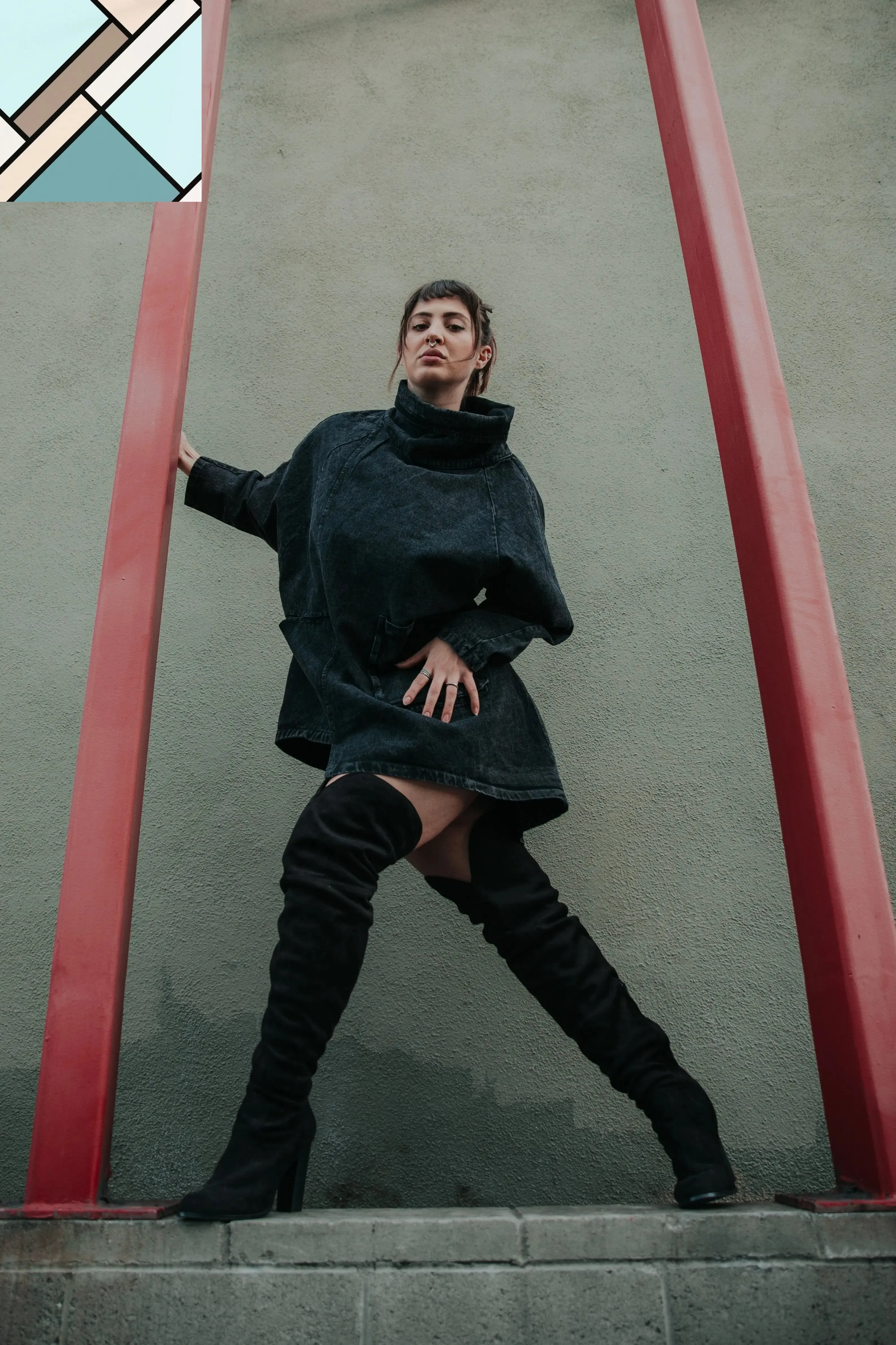 Reon Turtleneck Loose Denim Sweatshirt by Marigold Shadows