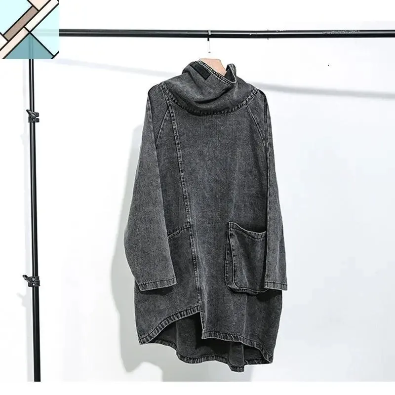Reon Turtleneck Loose Denim Sweatshirt by Marigold Shadows