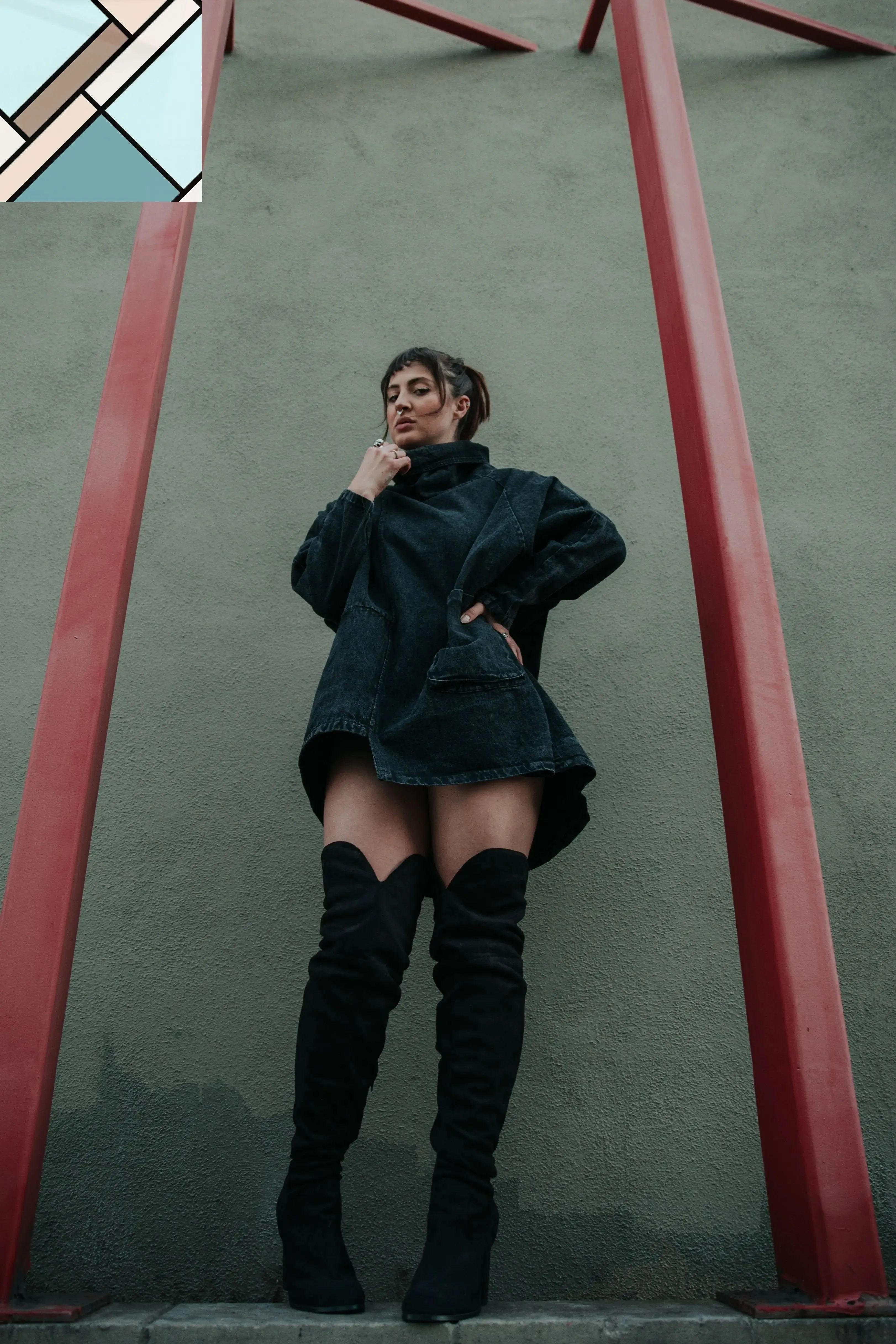 Reon Turtleneck Loose Denim Sweatshirt by Marigold Shadows