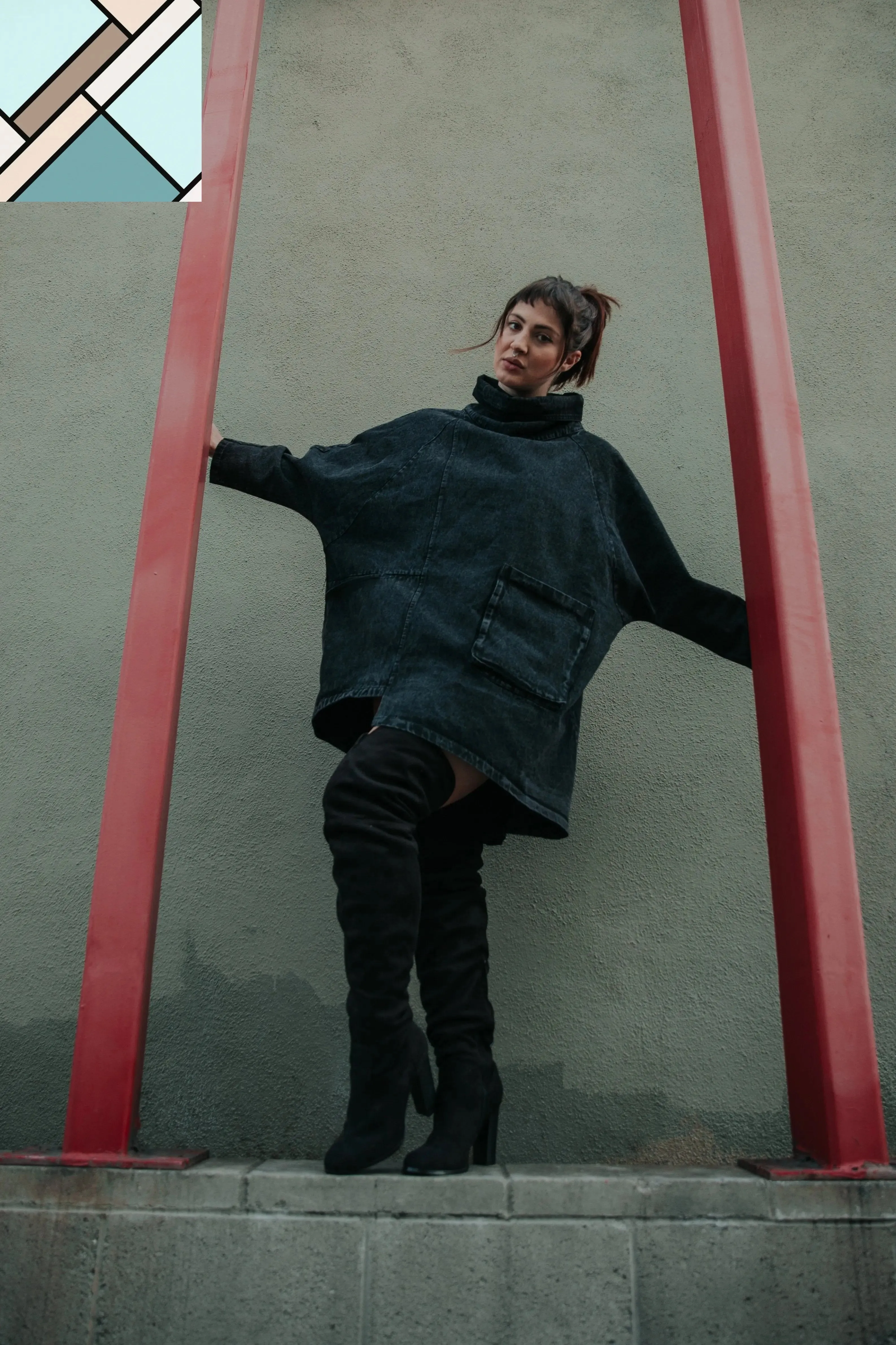 Reon Turtleneck Loose Denim Sweatshirt by Marigold Shadows