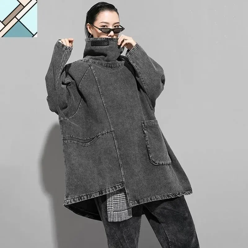 Reon Turtleneck Loose Denim Sweatshirt by Marigold Shadows