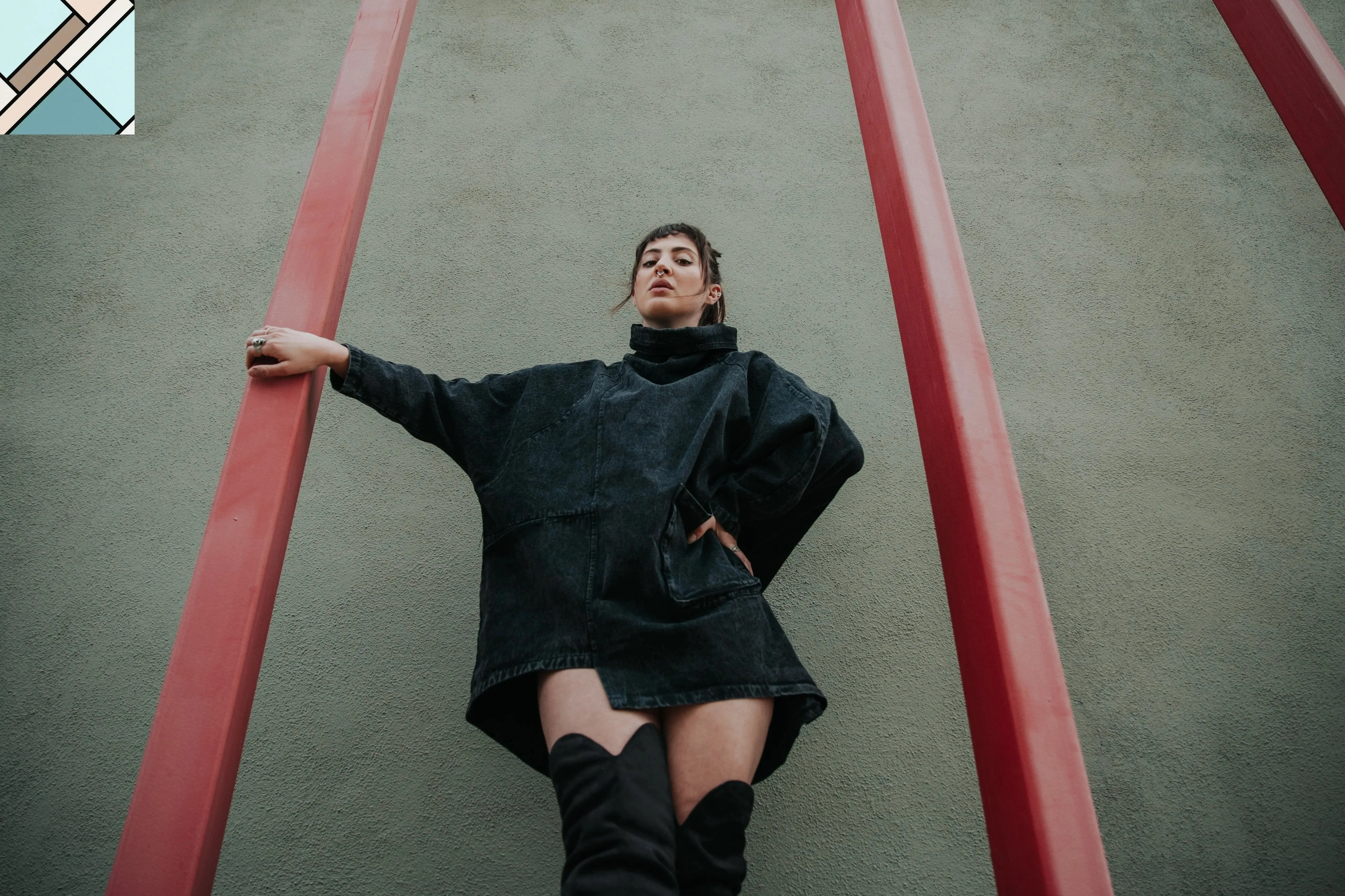 Reon Turtleneck Loose Denim Sweatshirt by Marigold Shadows
