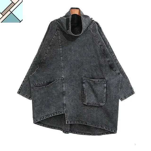 Reon Turtleneck Loose Denim Sweatshirt by Marigold Shadows