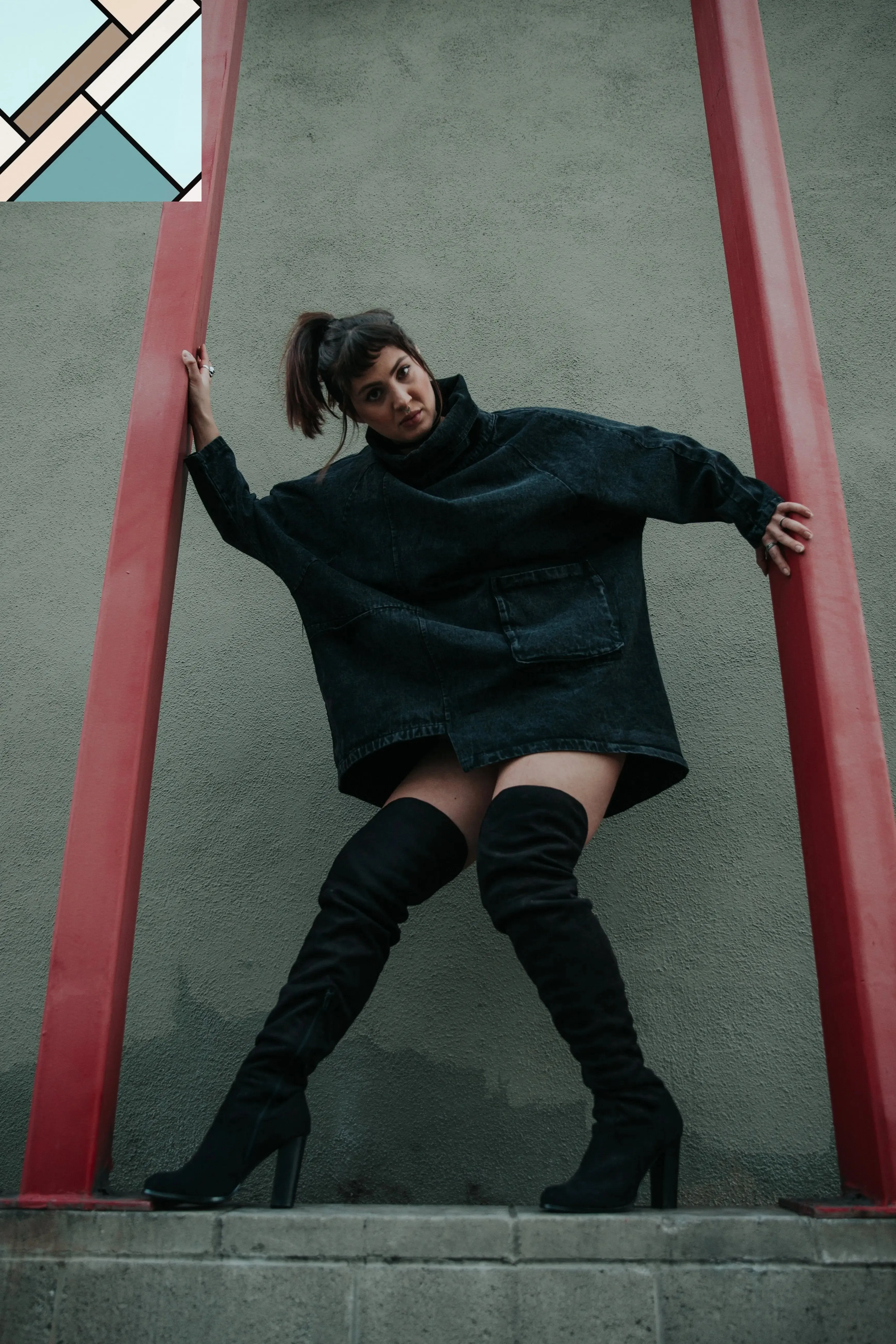 Reon Turtleneck Loose Denim Sweatshirt by Marigold Shadows