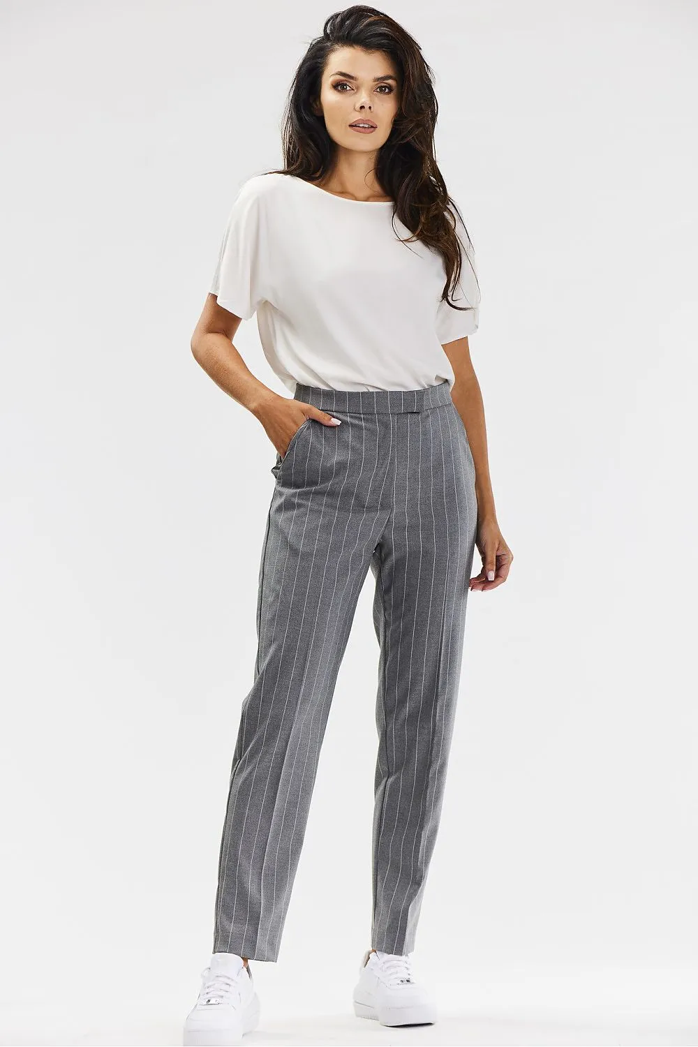 Ribbed Tailored Cigarette Trousers