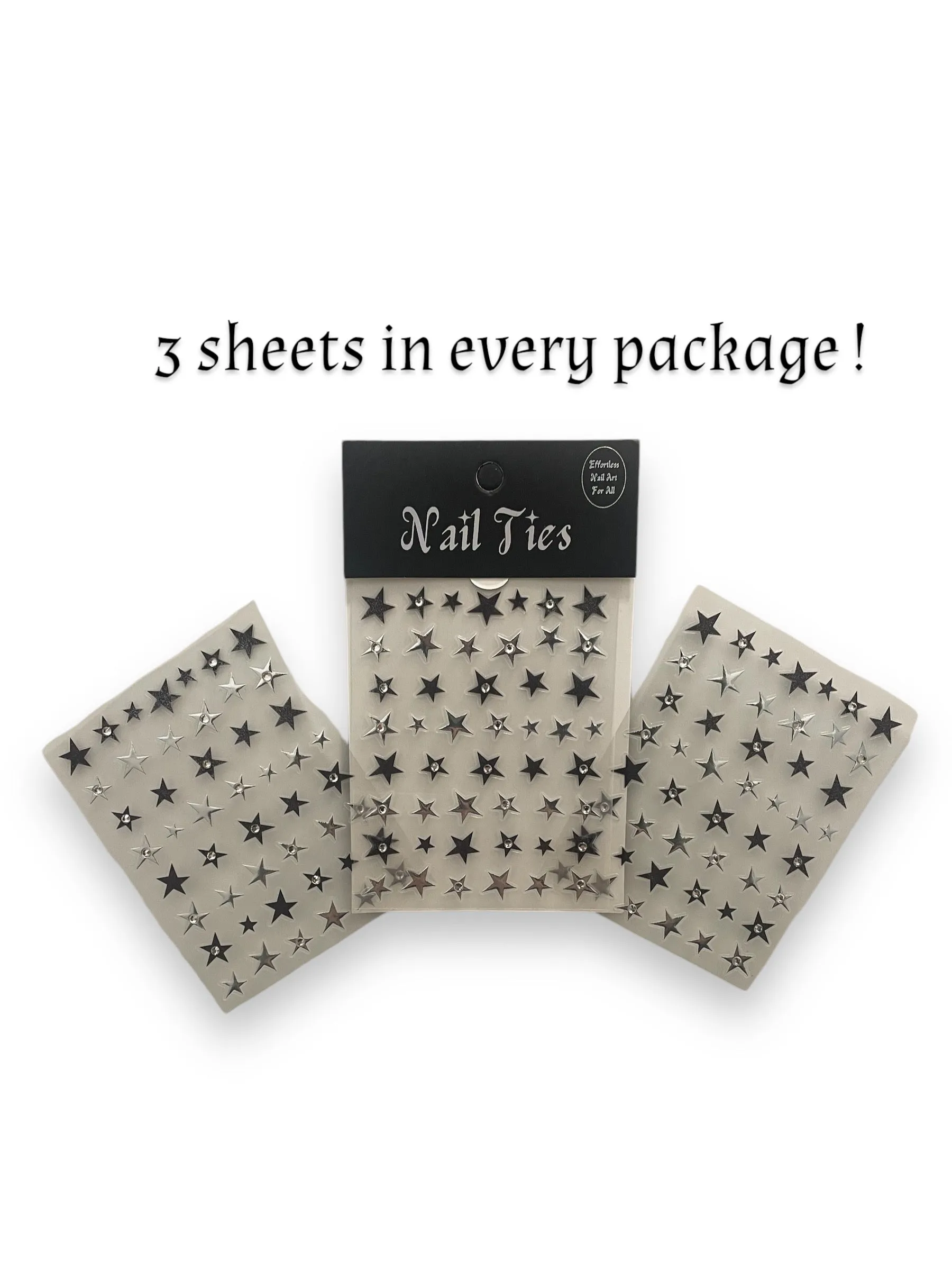 Rockstar Nail Stickers – Metallic & Black Stars with Rhinestones