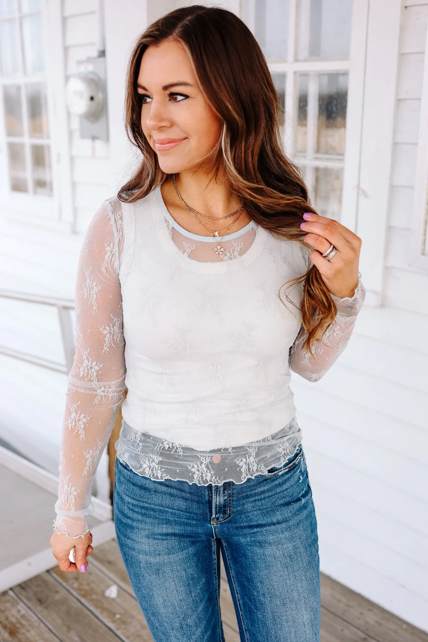 Rogue Lace Top - Dolphin Grey