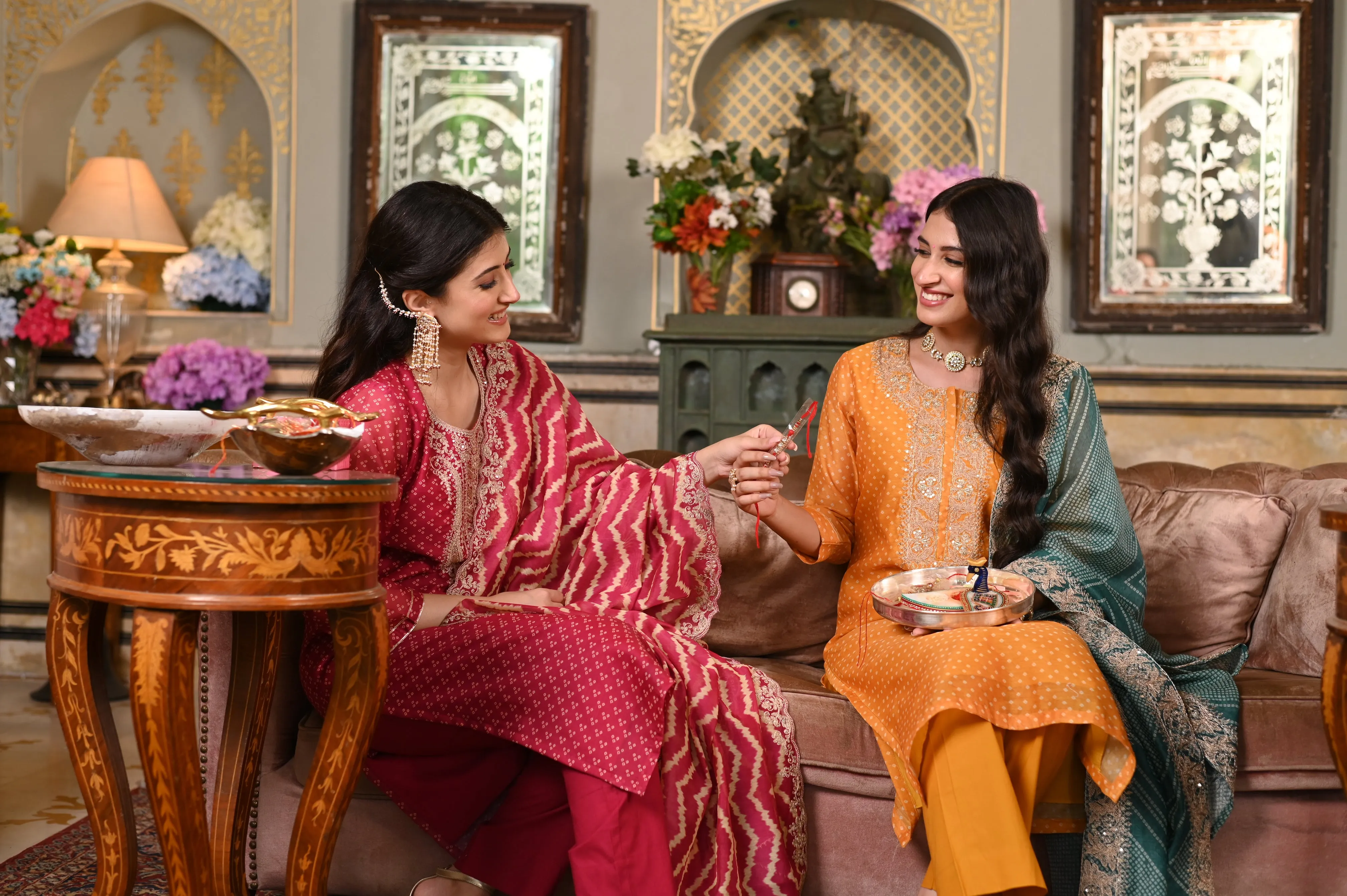 Rooh chanderi Suit Set with Marodi Work on Neck and Scallop Border Dupatta