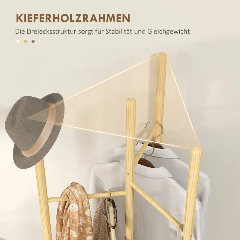 Rootz Clothes Rack - Coat Stand - Wardrobe Organizer - Space-Saving - Nordic Style - Pine Wood - 62cm x 52.5cm x 160cm