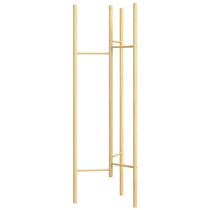 Rootz Clothes Rack - Coat Stand - Wardrobe Organizer - Space-Saving - Nordic Style - Pine Wood - 62cm x 52.5cm x 160cm