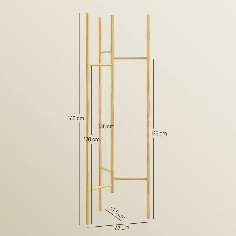 Rootz Clothes Rack - Coat Stand - Wardrobe Organizer - Space-Saving - Nordic Style - Pine Wood - 62cm x 52.5cm x 160cm