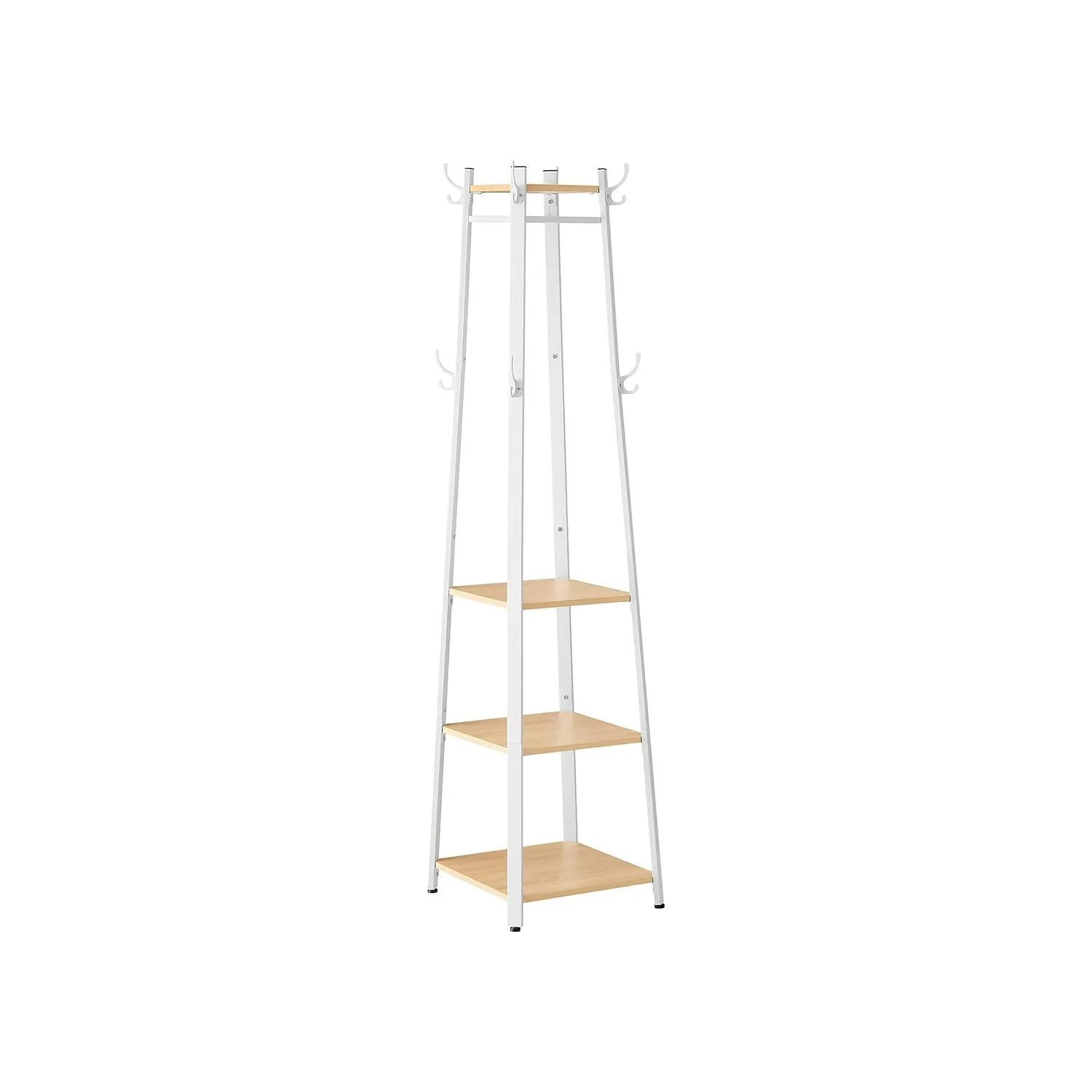 Rootz Coat Rack - Oak White - Chipboard Steel - Entryway Organizer - Space Saving - Easy Assembly - 43cm x 43cm x 180cm