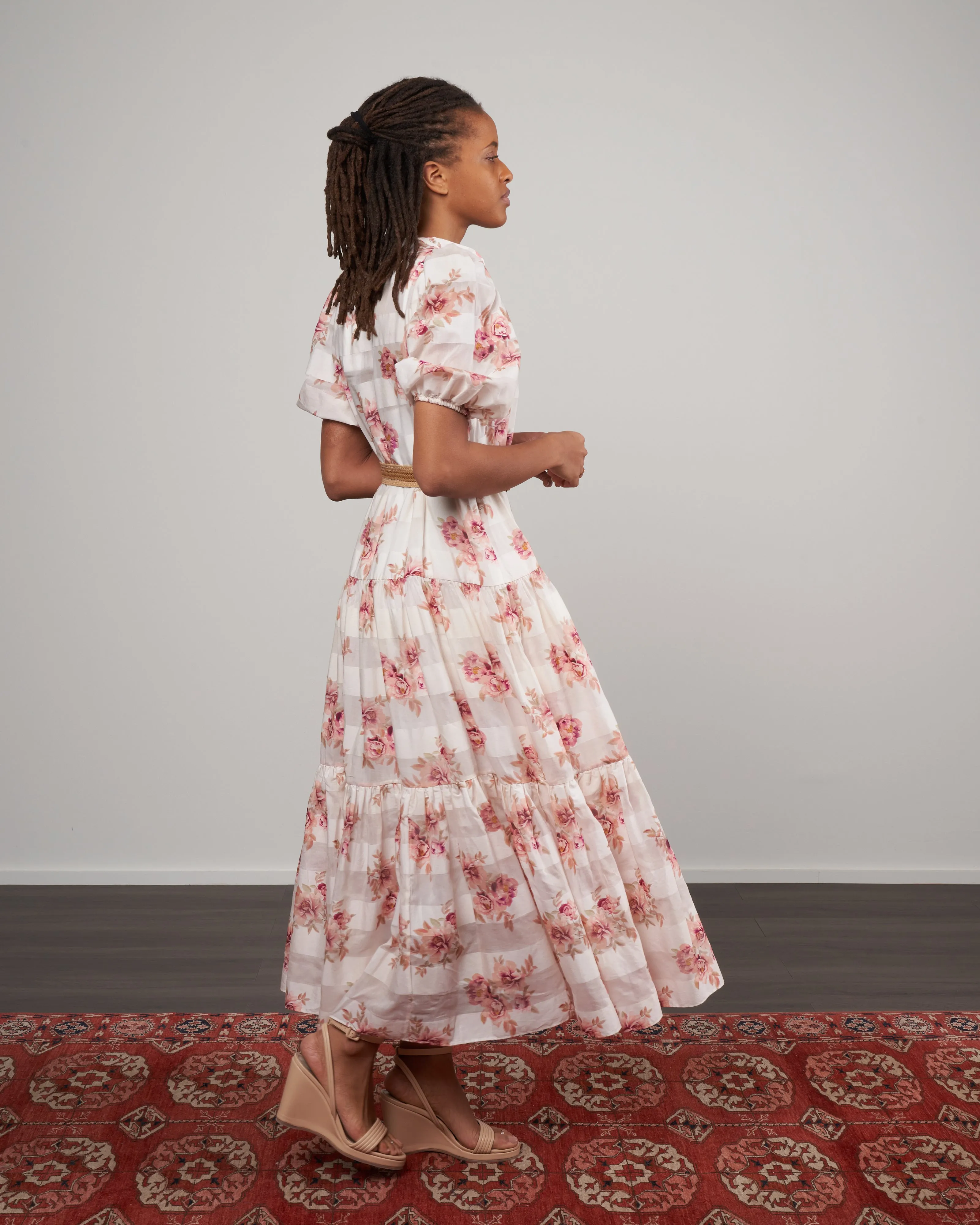 rosa striped midi dress - pink rose