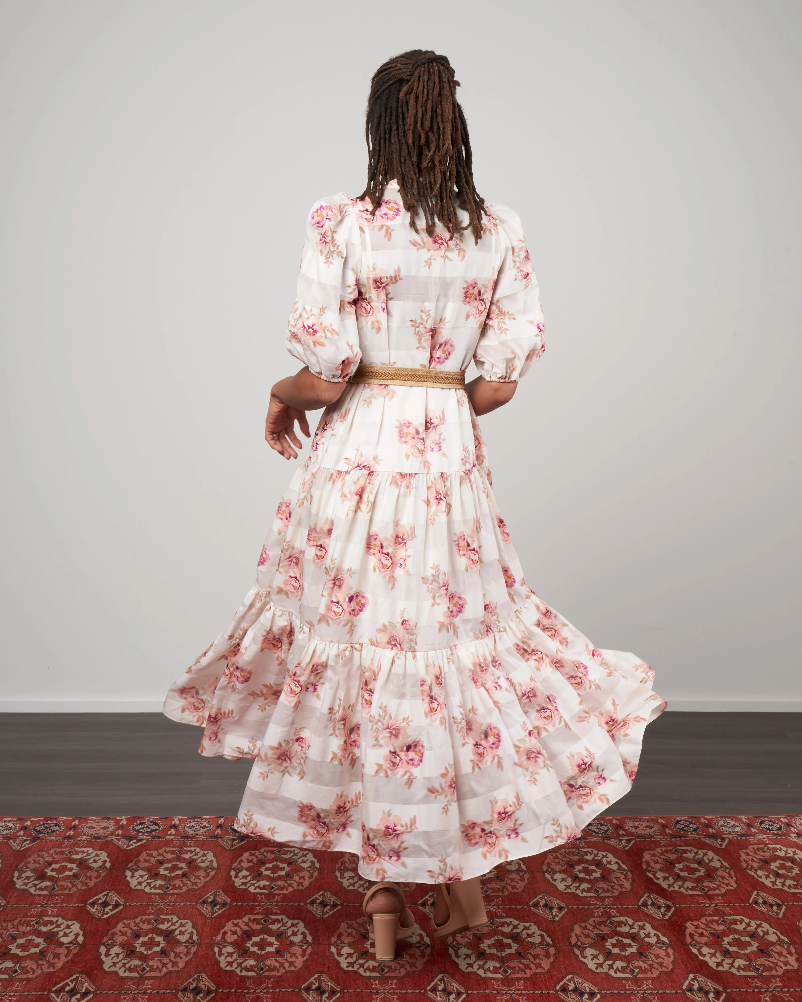 rosa striped midi dress - pink rose