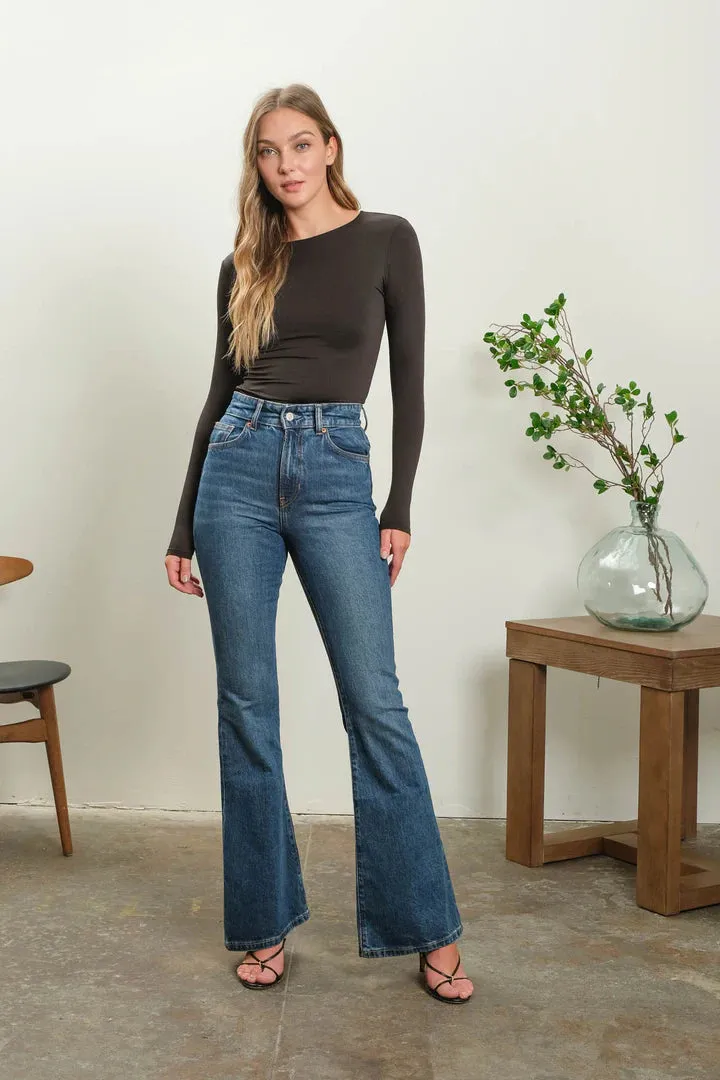 Round Neck Fitted Top - Black